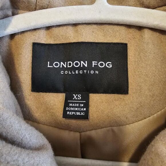 London Fog Hooded Zip Front Wool Blend Coat XS Tan Color - Picture 11 of 13